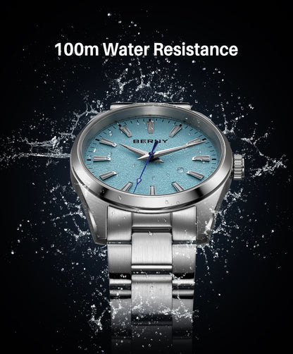 BERNY Men's Watch Luminous AR Sapphire 10ATM Classic  Dress Business Quart Watches for Men Fashion Casual Wristwatch