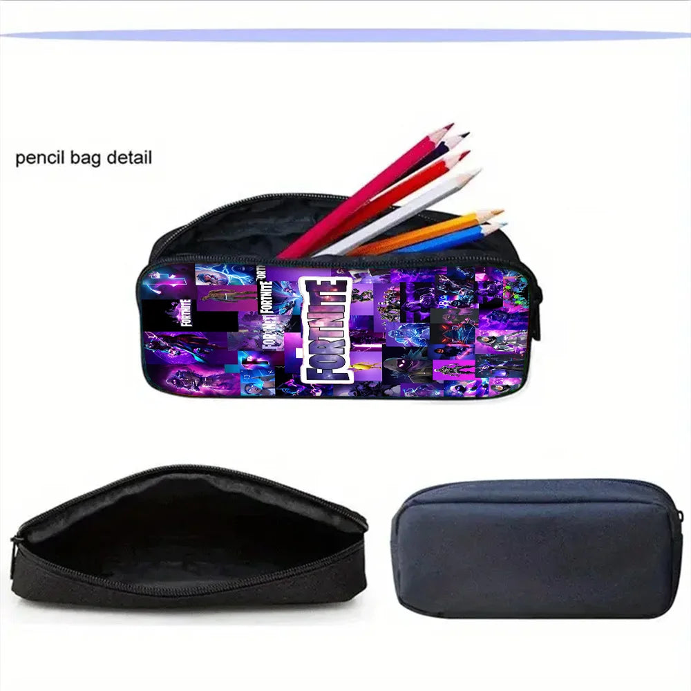 Mochila Escolar Infantil com Lancheira e Estojo, Design de Jogo Popular F-FortniteS, Mochila Escolar para Rapazes e Raparigas, Presente Ideal