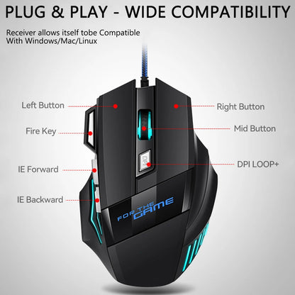 USB Wired Gaming Mouse RGB 2400 DPI Ergonomic Optical Mouse with 7 Buttons, RGB Backlit USB Wired Gaming Mouse for PC, Laptop & Office