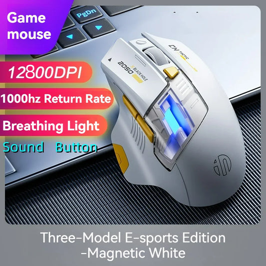Inphic A9 Pro Wireless Gaming Mouse, Tri-Mode Bluetooth Gaming Mouse with RGB Lighting, 12800 DPI, Programmable Macro, Ergonomic Rechargeable Gaming Mouse