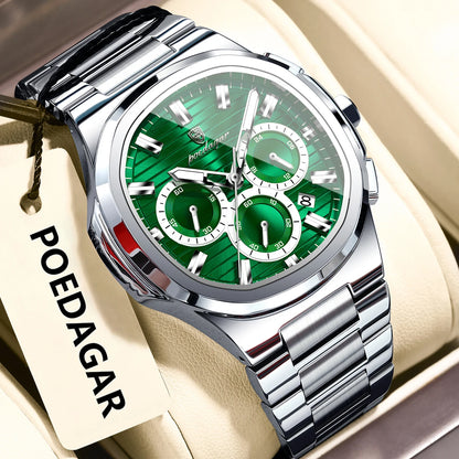 Montre-bracelet homme d'affaires POEDAGAR, chronographe avec date, étanche et lumineuse, de luxe, en acier inoxydable et à quartz.