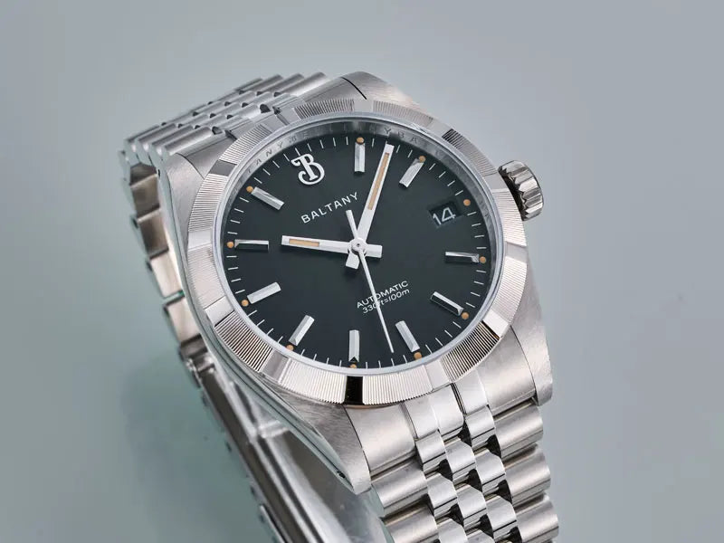 Baltany S4102 Business Man Automatic Mechanical Wristwatch 36mm Linen Dial Engine Turned Bezel NH35 Luxury Dress Watch For Man