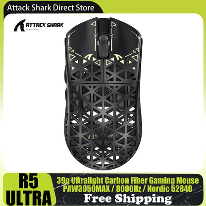 ATTACK SHARK R5 Ultra Carbon Fiber Wireless Gaming Mouse, 42g Lightweight Gaming Mouse, PAW3950MAX Sensor, 42000 DPI, 8000Hz, Tri-Mode Connectivity