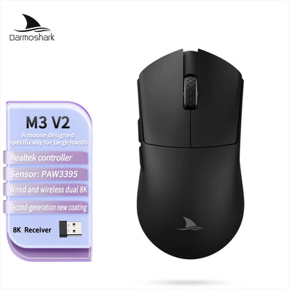 Souris gaming sans fil Darmoshark M3 V2 Tri-Mode 8K, capteur PAW3395, 26K DPI – Souris gaming ultra-légère pour PC et ordinateur portable