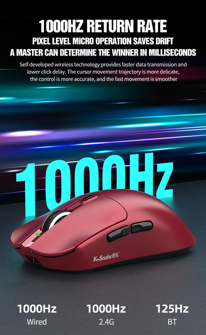K-Snake X11 Bluetooth Wireless Gaming Mouse, Tri-Mode RGB Rechargeable Mouse with PAW3311 Sensor, 12000 DPI Magnetic Charging Gaming Mouse for PC, Laptop & Office
