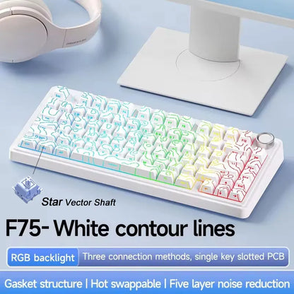 AULA F75/F75 MAX Gaming Mechanical Keyboard 2.4G Wireless/BT/Wired Keyboard 75% 81 Key Hot-Swap RGB Contour Line Office Keyboard