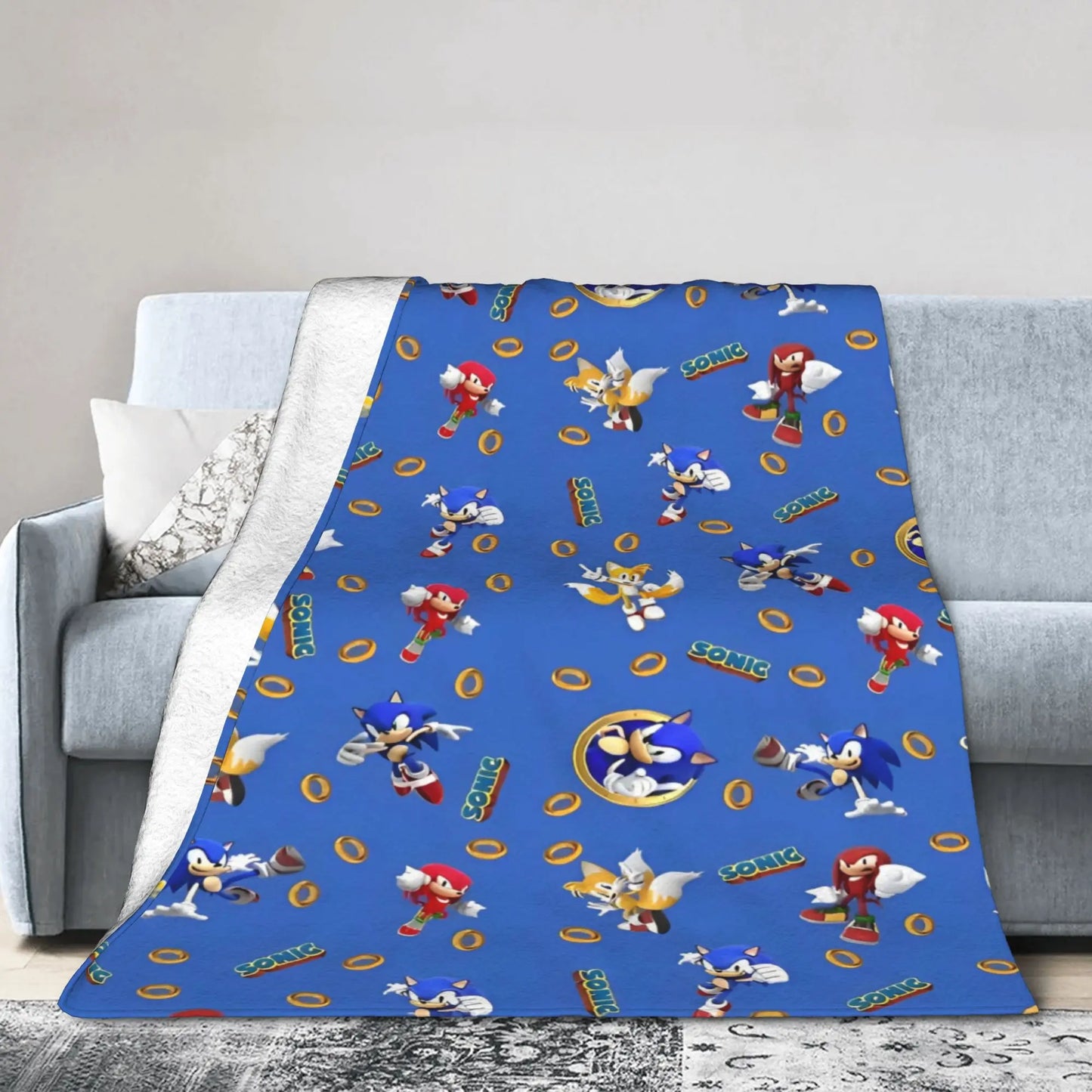 Shadow Game Blanket Soniced Cartoon Flannel Throw Blankets Summer Air Conditioning Decoration Lightweight Bedspreads