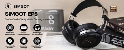 SIMGOT EP5 High-Performance 50mm Dynamic Driver Wired Headphones – HiFi Gaming Headset, Low Impedance, High Sensitivity, 7.1 Surround Sound