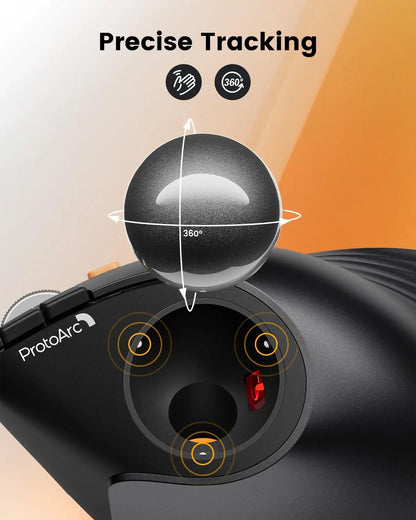 ProtoArc EM05NL Ασύρματο ποντίκι trackball επαναφορτιζόμενο Bluetooth, εργονομικό κάθετο ποντίκι rollerball για υπολογιστή, iPad, Mac, Windows