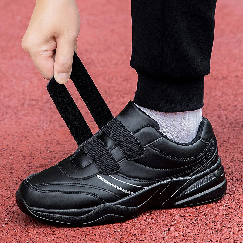 Men's Adjustable Hook and Loop Leather Sneakers Casual Sports Shoes White Sneakers Masculino Zapatillas Deportivas Tenis