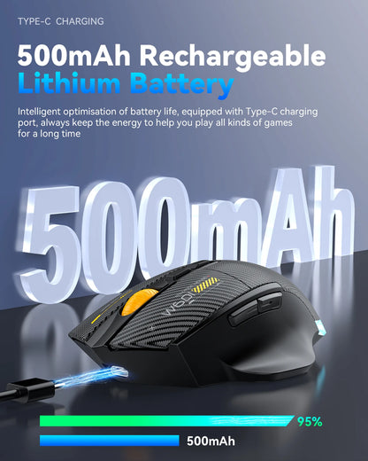 12800DPI Tri-Mode Wireless Gaming Mouse with Bluetooth, 2.4G & Wired Connection, Macro Programming, Carbon Fiber Design, 7 Keys Rechargeable Mouse