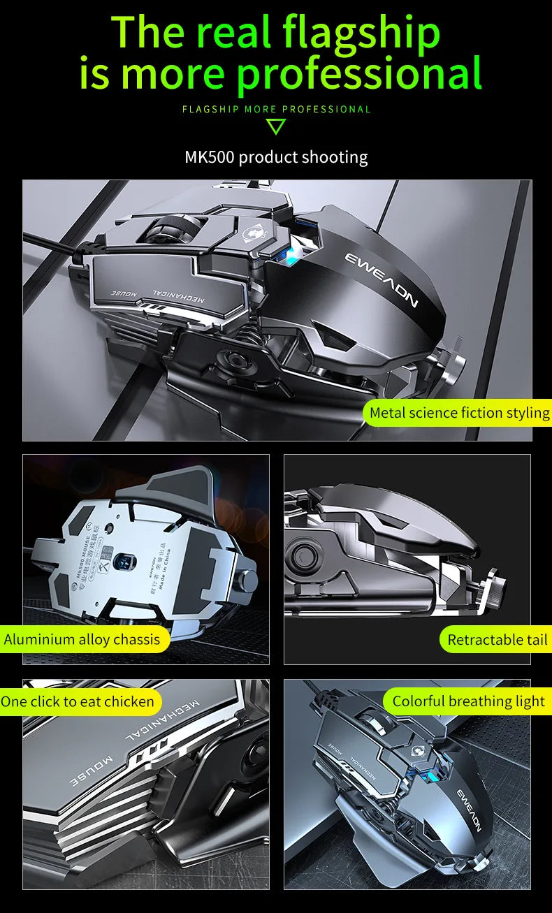 Mechanical Metal Gaming Mouse Wired Ergonomic RGB Gaming Mouse, 12800 DPI Optical USB Gaming Mouse with 7 Programmable Buttons for PC & Laptop