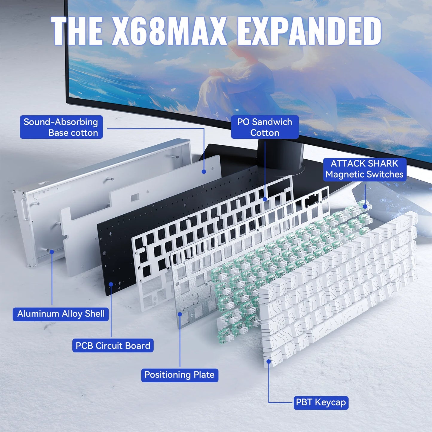 ATTACK SHARK X68MAX HE Rapid Trigger Magnetic Keyboard 60% Aluminum Wired Gaming Keyboard with Magnetic Switches, 8KHz Polling Rate & 0.005mm RT Accuracy