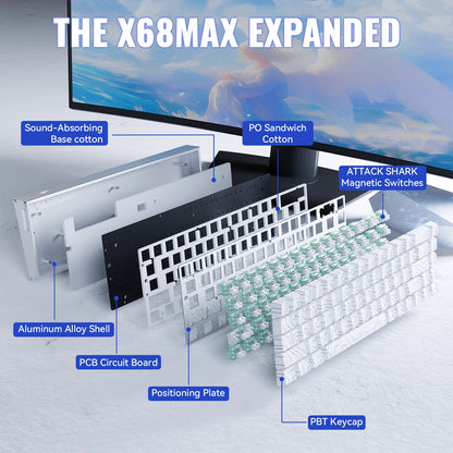 ATTACK SHARK X68MAX HE Rapid Trigger Magnetic Keyboard 60% Aluminum Wired Gaming Keyboard with Magnetic Switches, 8KHz Polling Rate & 0.005mm RT Accuracy