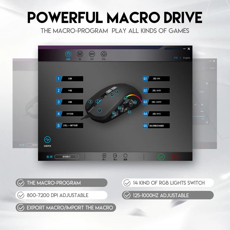 Wired Gaming Office Mouse 7200 DPI RGB Backlit Mouse with 10 Programmable Buttons, 6 Adjustable DPI Levels, Ergonomic Wired Gaming Mouse for PC & Laptop
