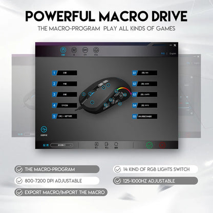 Wired Gaming Office Mouse 7200 DPI RGB Backlit Mouse with 10 Programmable Buttons, 6 Adjustable DPI Levels, Ergonomic Wired Gaming Mouse for PC & Laptop