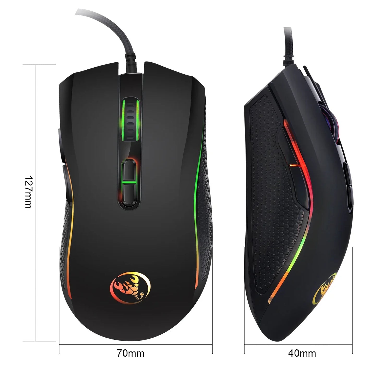 Exklusiv professionell optisk gamingmus med LED-bakgrundsbelysning i 7 klara färger och ergonomisk design, 3200 DPI, för LOL CS-gamers