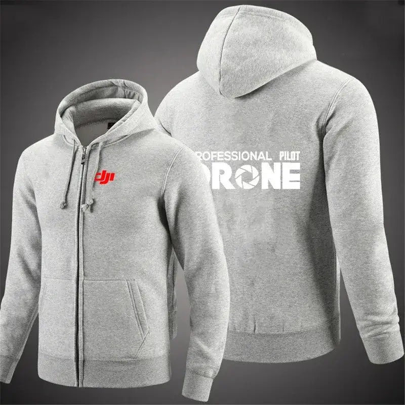 Dji Professional Pilot Drone Spring Autumn Casual Men's Solid Color Zipper Pullover Hoodie Coats Sportswear Fashion Long Sleeve, Produit gaming premium Fraquane, équipement gamer