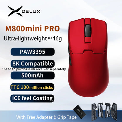 Delux M800mini Wireless Gaming Mouse 46g Lightweight PAW3395 Sensor 26000 DPI, 1000Hz Polling Rate Gaming Mouse for PC Gamer