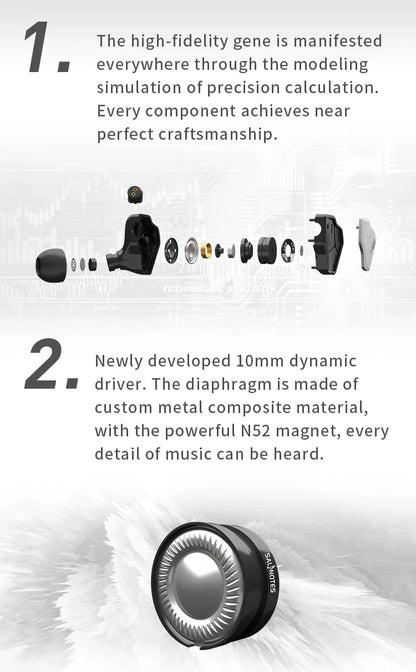 7Hz Salnotes Zero HiFi 10mm Dynamic Driver In Ear Earphone IEM Metal Composite Diaphragm N52 Magnet