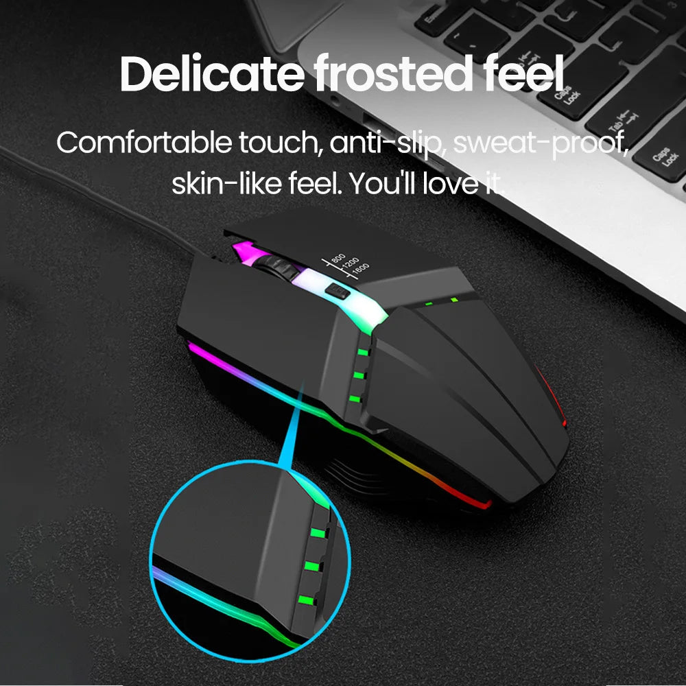 Drôtová USB herná myš RGB BackLight Mute s LED podsvietením, 1600DPI, pre stolný PC, notebook, domácnosť a kanceláriu