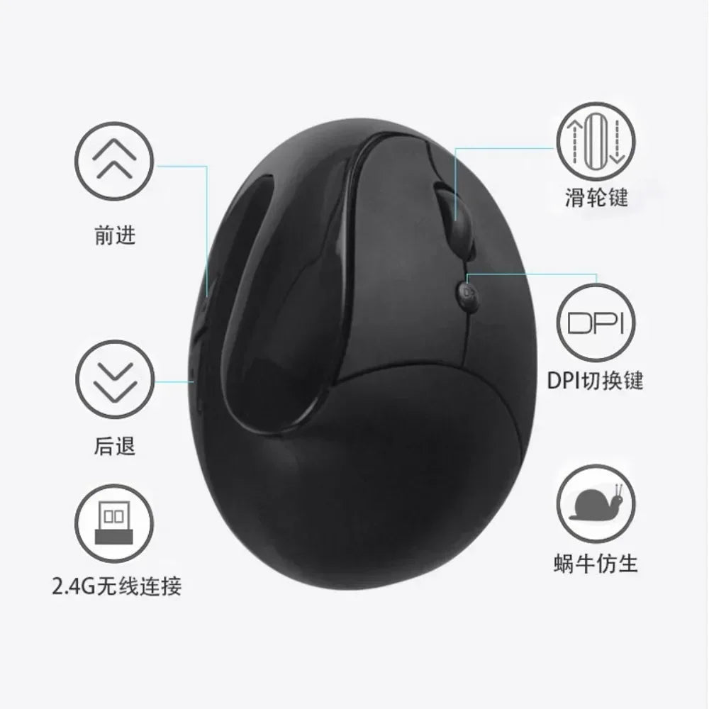 YANFU BNKJ5 Left Hand Wireless Ergonomic Mouse, 2.4G Bluetooth Ergonomic Mouse with Adjustable DPI, Silent Optical Office Mouse for Left-Handed Users