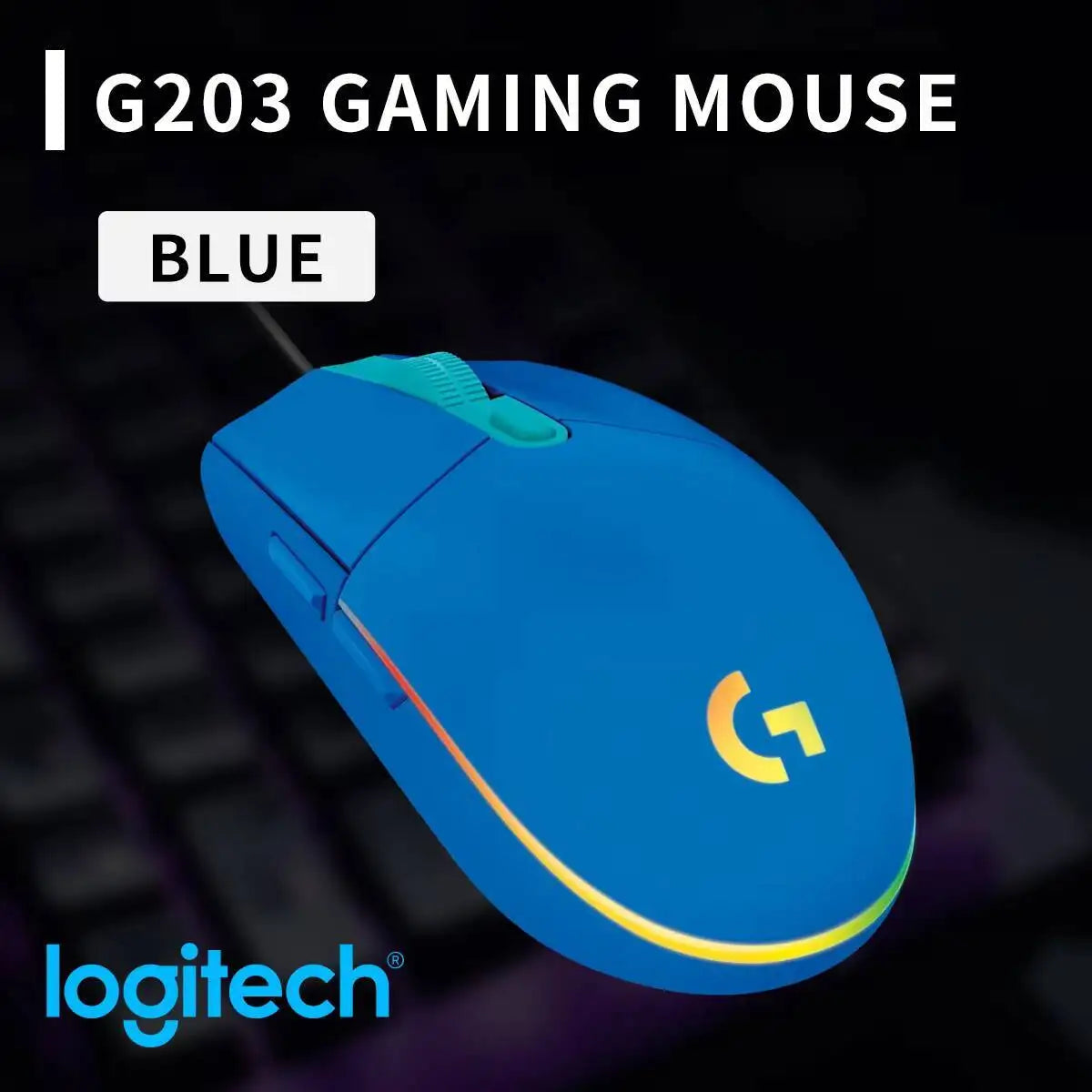 Logitech G203 LIGHTSYNC Wired Gaming Mouse 8000 DPI RGB Sensor, 6 Buttons Mechanical Tensioning USB Mouse for Gaming & Office