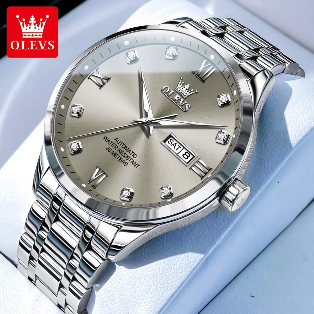 Montre automatique pour homme OLEVS 9946 – Montre-bracelet mécanique de luxe, dotée d'un calendrier avec affichage de la date, idéale pour les hommes d'affaires.