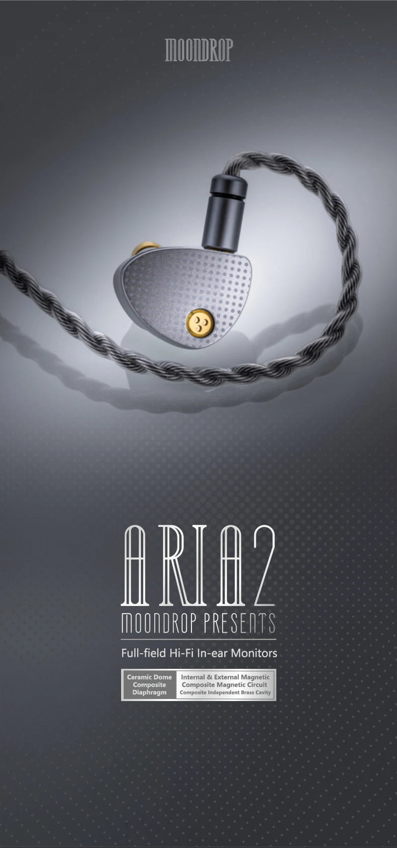 MOONDROP Aria 2 HiFi Wired IEM Earphones with Detachable Cable, High Performance Dynamic Driver In-Ear Monitor Earbuds 3.5mm/4.4mm Plug