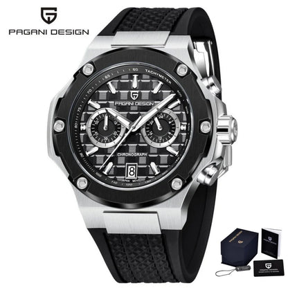 PAGANI DESIGN PD-YS032 Men's Quartz Watch 44mm Japan VK64 Movt Stainless Steel Case Rubber Strap Sapphire Glass 100M Waterproof