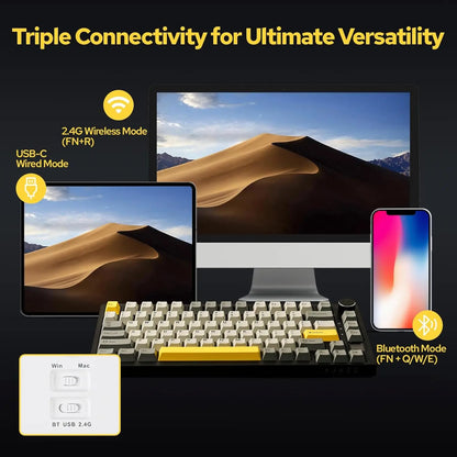 AJAZZ AK820 Pro Gaming Mechanical Keyboard Bluetooth 5.1 Wireless RGB Hot Swappable Gasket Keyboard with TFT Screen & Knob