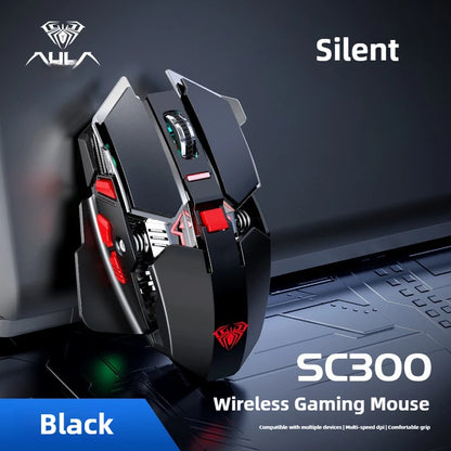 SC300 Wireless Mechanical Gaming Mouse, Rechargeable RGB Gaming Mouse with Adjustable DPI, Silent Ergonomic Wireless Mouse for PC, Laptop & Tablet