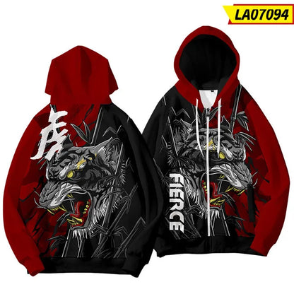 3D print majice s kapuljačom za Kinesku novu godinu za muškarce i djecu, modni dragon grafički sweatshirts, cool streetwear hoody top
