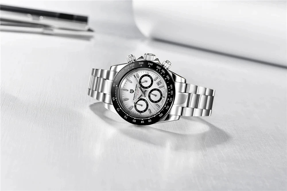 Męski zegarek chronograf PAGANI DESIGN – Luksusowy zegarek na rękę z mechanizmem kwarcowym, podświetlany i wodoodporny.