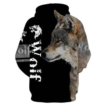Sweat à capuz com fecho e estampado 3D de lobo, estilo streetwear, para homem/mulher, casaco com capuz unissexo casual hip-hop