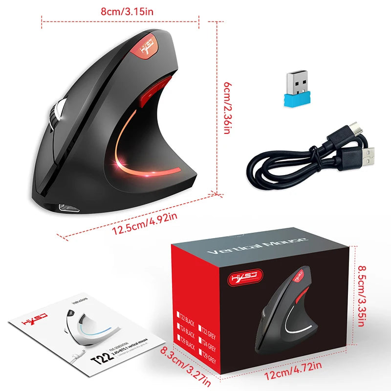 Rechargeable Bluetooth Vertical Mouse Dual-Mode Wireless Silent Gaming Mouse for Windows, Mac OS & Laptop, Ergonomic 2400 DPI Computer Mouse
