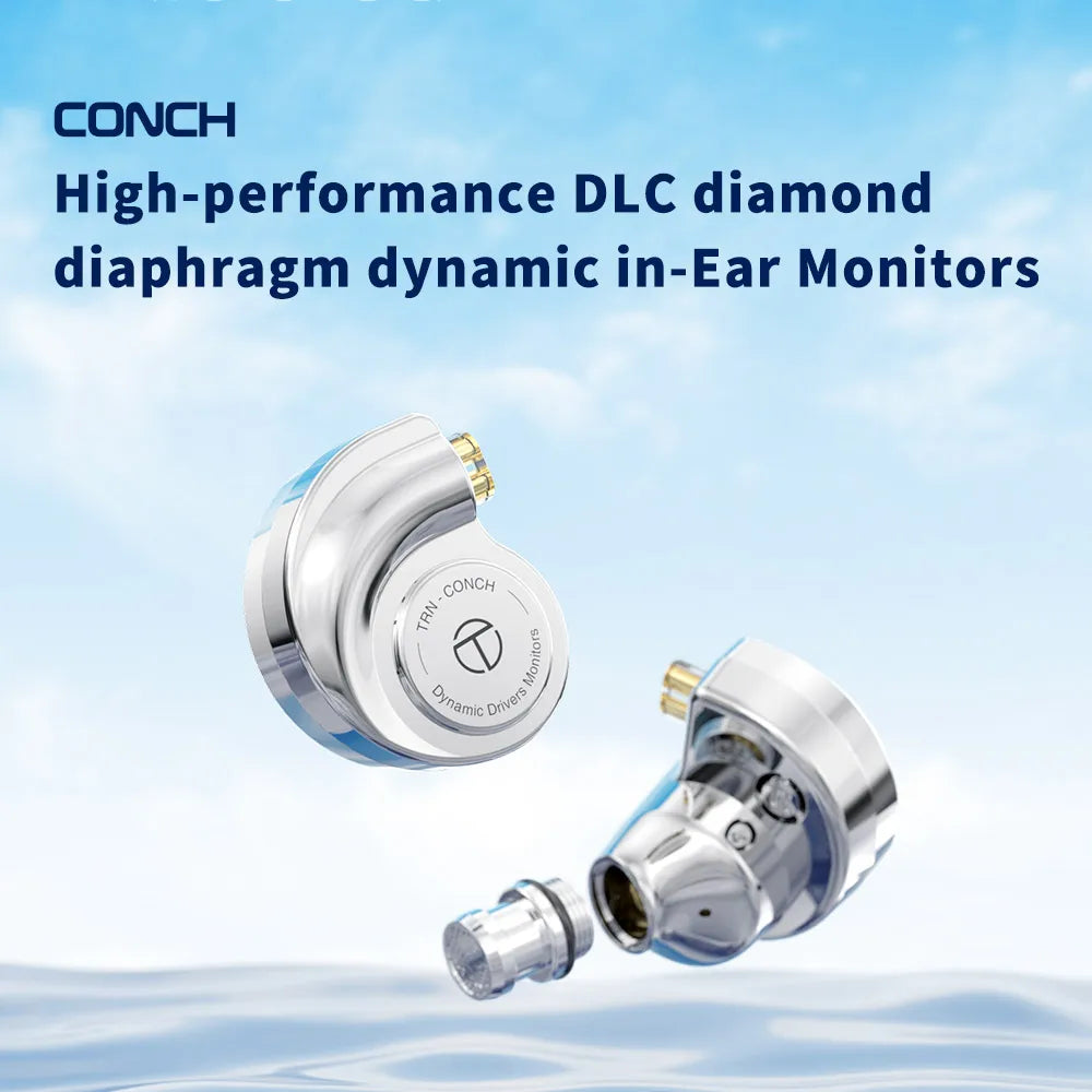TRN Conch In-Ear Monitor Earphones – DLC Diamond Diaphragm Dynamic Driver HiFi Wired Earbuds with Tuning Nozzle Filters