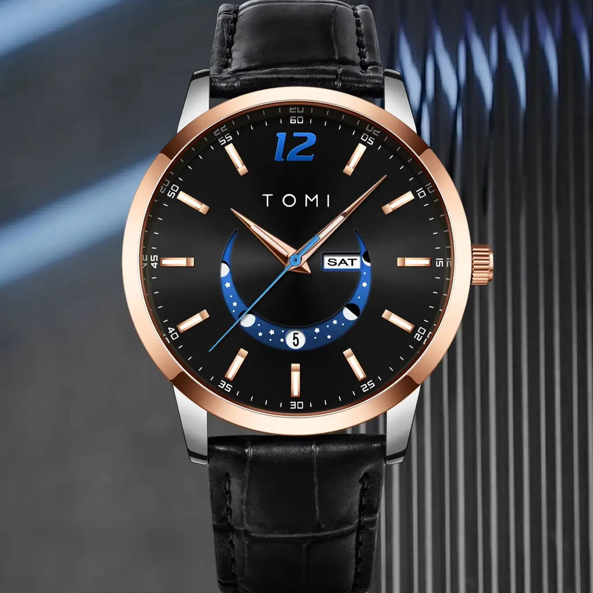 TOMI quartz watch, business-style and elegant, with a leather strap, alloy case and analogue dial – High-end design, a gift idea for men