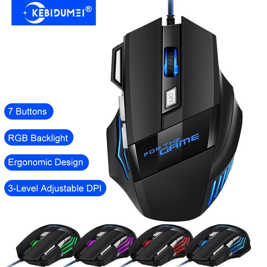 KEBIDUMEI Ενσύρματο Gaming Ποντίκι 7 Κουμπιών με Οπίσθιο Φωτισμό RGB Εργονομικό USB Ποντίκι 2400 DPI 3 Επίπεδα DPI για PC Laptop Windows Mac OS