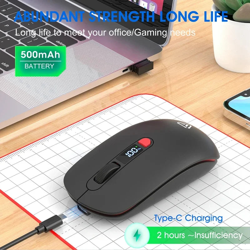 Lenovo Wireless Mouse Bluetooth 2.4G Rechargeable Silent Mouse with Smart Display, Dual Mode Bluetooth Wireless Mouse for Laptop, Desktop & Office