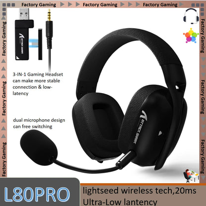 Auriculares gaming ATTACK SHARK L80PRO 3 en 1 – Auriculares Bluetooth inalámbricos de baja latencia con doble micrófono, sonido Hi-Fi de 40mm y conexión estable