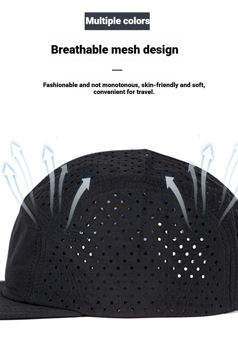 Quick-Dry 5 Panel Running Cap Laser Cut Perforated Breathable Sport Hat Ultra-Lightweight Soft Top Baseball Cap for Men Women