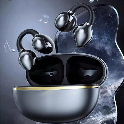 Open Ear Bluetooth Headset Clip On Wireless Earphones with Mic, Open Ear Bluetooth Headset Sports Earbuds, Bluetooth 5.3 Cycling Headphones with ANC Waterproof Design