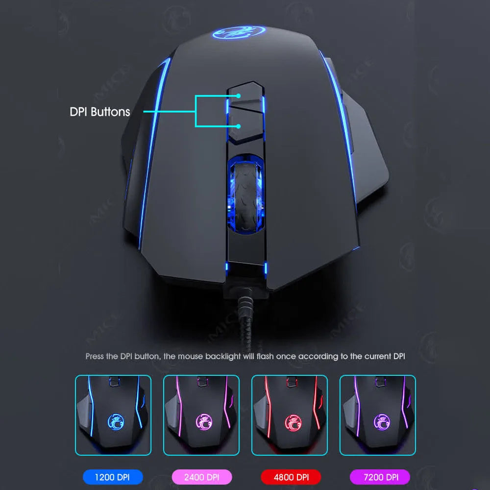 USB Wired Optical Gaming Mouse, 7200 DPI Ergonomic Gaming Mouse with 6 Programmable Buttons for PC, Laptop & Desktop Gaming