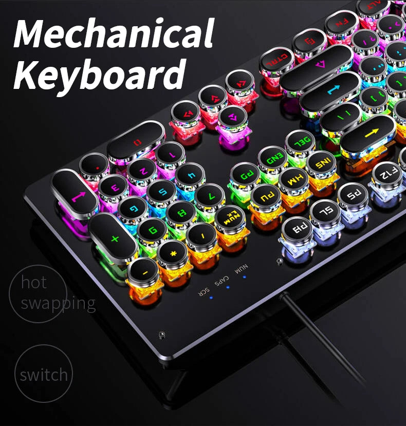 Punk Style 104-Key RGB Backlit Wired Mechanical Keyboard – Hot-Swappable Switches, for PC, Mac & Laptop Gamers