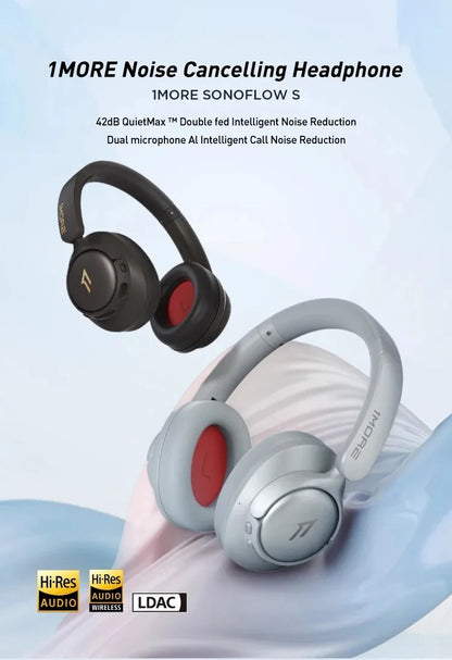 1MORE SonoFlow S Wireless Headphones with 42dB ANC, Hi-Res LDAC Audio, Bluetooth Noise Cancelling Headphones, 90H Playtime