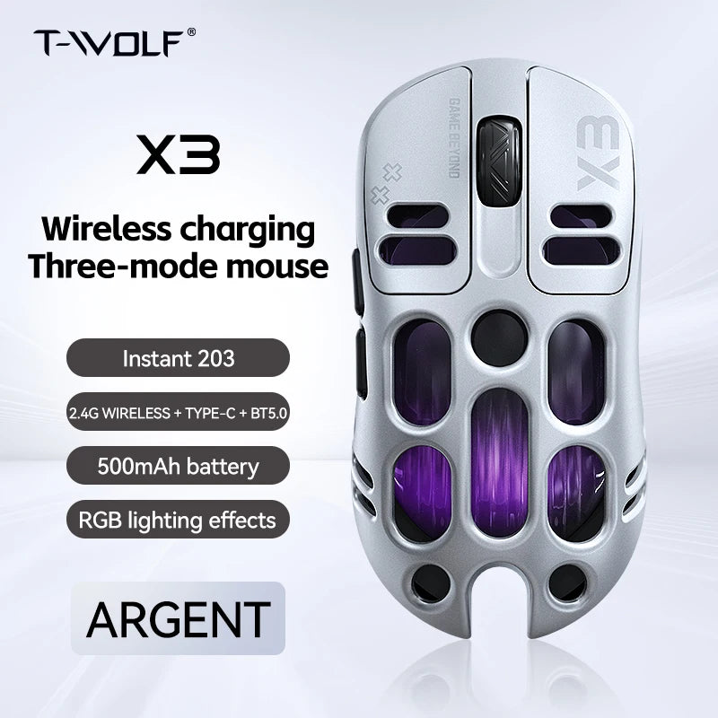 3-Mode Wireless Gaming Mouse with RGB Lighting, Lightweight Bluetooth Mouse, Rechargeable Esports Mouse for PC, Laptop & Gaming