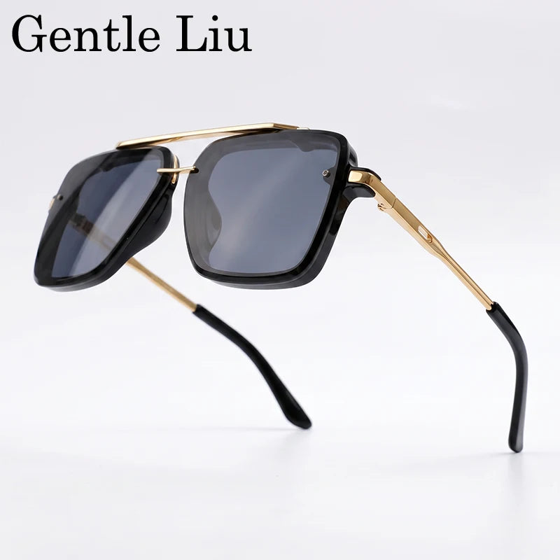 Steampunk Square Double Bridge Sunglasses Men Big 2026 Luxury Brand Designer Retro Punk Driving Sun Glasses Metal Frame Eyewear