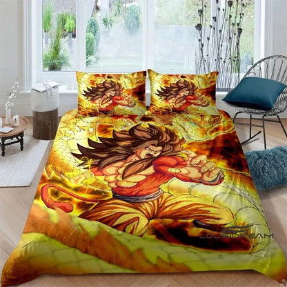 Posteljina s printom u temi crtića/animea Son Goku Dragon Ball: ovaj mekani i udobni set uključuje navlaku za poplun i jastučnicu
