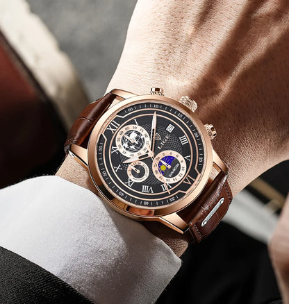 LIGE Luxury Man Wristwatch Waterproof Luminous Chronograph Watch for Men Leather Strap Men's Quartz Watches Reloj Hombre+Box